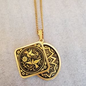 Vintage Damascene Pendants on 12in chain